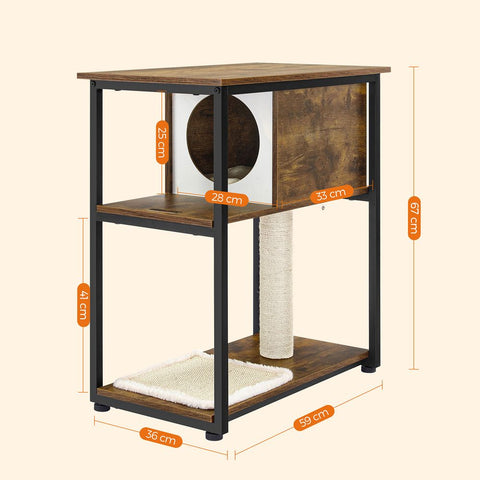 Rootz Scratching Post - Cat Scratching Post - Floor-standing Scratching Post - With Storage Space To Save Space - Rustic Brown - 59 x 36 x 67 cm