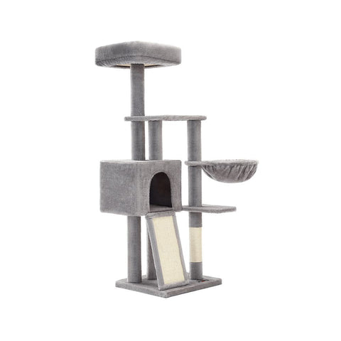 Rootz Cat Tree - Scratching Post With Cave - Cat Tree With Platforms - Cat Climbing Tree - Cat Activity Tree - Cat Play Tree - Modern Cat Tree - Cat Tree House - Chipboard - Plush - Sisal -  Light Gray - 46 x 41 x 135 cm (L x W x H)