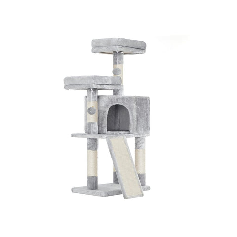 Rootz Scratching Post - Cat Tree - Cat Tree With Soft Plush - Large Cat Tree - Cat Tower - Cat Scratching Post - Multi-level Cat Tree - Wall-mounted Cat Tree - Modern Cat Tree - Cat Tree With Toys - Chipboard - Light Grey - 50 x 35 x 115 cm (L x W x H)