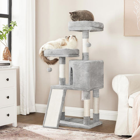 Rootz Scratching Post - Cat Tree - Cat Tree With Soft Plush - Large Cat Tree - Cat Tower - Cat Scratching Post - Multi-level Cat Tree - Wall-mounted Cat Tree - Modern Cat Tree - Cat Tree With Toys - Chipboard - Light Grey - 50 x 35 x 115 cm (L x W x H)