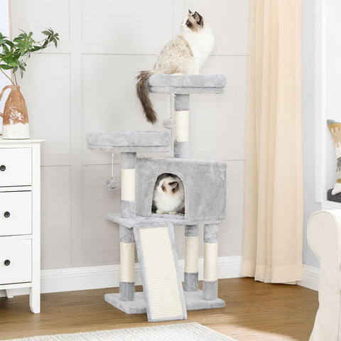 Rootz Scratching Post - Cat Tree - Cat Tree With Soft Plush - Large Cat Tree - Cat Tower - Cat Scratching Post - Multi-level Cat Tree - Wall-mounted Cat Tree - Modern Cat Tree - Cat Tree With Toys - Chipboard - Light Grey - 50 x 35 x 115 cm (L x W x H)