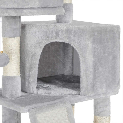 Rootz Scratching Post - Cat Tree - Cat Tree With Soft Plush - Large Cat Tree - Cat Tower - Cat Scratching Post - Multi-level Cat Tree - Wall-mounted Cat Tree - Modern Cat Tree - Cat Tree With Toys - Chipboard - Light Grey - 50 x 35 x 115 cm (L x W x H)