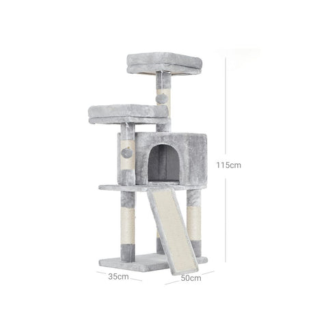 Rootz Scratching Post - Cat Tree - Cat Tree With Soft Plush - Large Cat Tree - Cat Tower - Cat Scratching Post - Multi-level Cat Tree - Wall-mounted Cat Tree - Modern Cat Tree - Cat Tree With Toys - Chipboard - Light Grey - 50 x 35 x 115 cm (L x W x H)