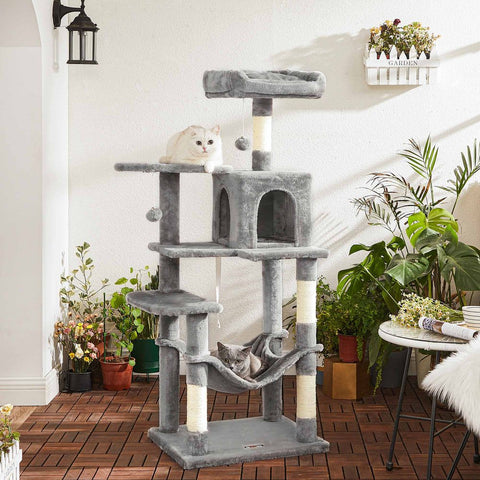 Rootz Cat Tree - Cat Tree With Hammock - Scratching Post - Cat Scratching Post - Modern Cat Tree - Tall Cat Tree - Cat Tree With Hammock - Grey