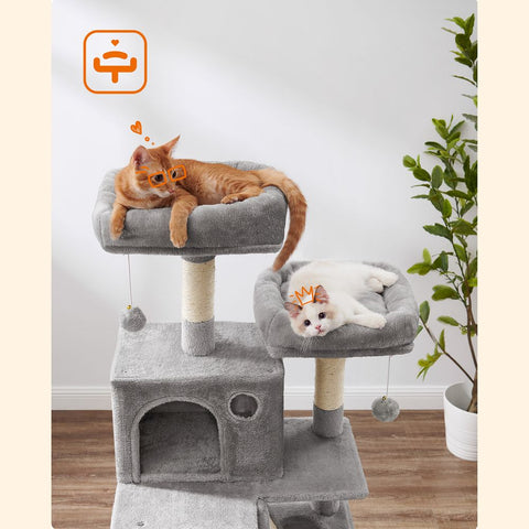 Rootz Cat Tree - Scratching Post - Cat Climbing Tree - Cat Activity Tree - Cat Play Tree - Modern Cat Tree - Cat Tree House - Chipboard - Plush - Sisal - Light Gray - 55 x 45 x 168 cm (L x W x H)