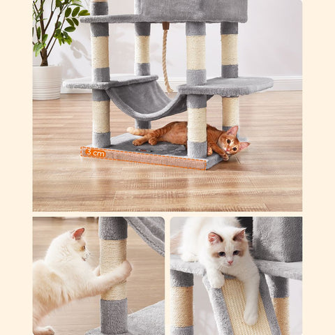 Rootz Cat Tree - Scratching Post - Cat Climbing Tree - Cat Activity Tree - Cat Play Tree - Modern Cat Tree - Cat Tree House - Chipboard - Plush - Sisal - Light Gray - 55 x 45 x 168 cm (L x W x H)