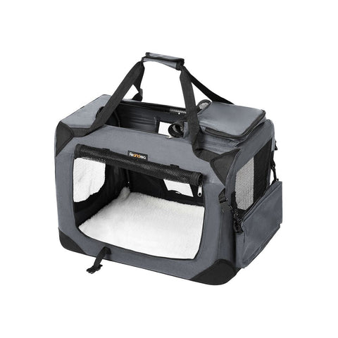 Rootz Hundetransportbox – Hundetasche – Haustiertransportbox – Katzentransportbox – Reise-Transportbox für Haustiere – Tragbare Transportbox für Haustiere – Grau – 70 x 52 x 52 cm