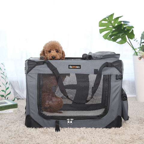 Rootz Hundetransportbox – Hundetasche – Haustiertransportbox – Katzentransportbox – Reise-Transportbox für Haustiere – Tragbare Transportbox für Haustiere – Grau – 70 x 52 x 52 cm