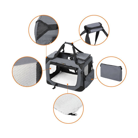 Rootz Hundetransportbox – Hundetasche – Haustiertransportbox – Katzentransportbox – Reise-Transportbox für Haustiere – Tragbare Transportbox für Haustiere – Grau – 70 x 52 x 52 cm