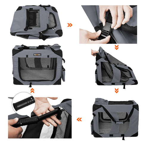 Rootz Hundetransportbox – Hundetasche – Haustiertransportbox – Katzentransportbox – Reise-Transportbox für Haustiere – Tragbare Transportbox für Haustiere – Grau – 70 x 52 x 52 cm