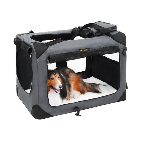 Rootz Hundetransportbox – Hundetasche – Haustiertransportbox – Katzentransportbox – Reise-Transportbox für Haustiere – Tragbare Transportbox für Haustiere – Grau – 70 x 52 x 52 cm