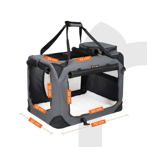 Rootz Hundetransportbox – Hundetasche – Haustiertransportbox – Katzentransportbox – Reise-Transportbox für Haustiere – Tragbare Transportbox für Haustiere – Grau – 70 x 52 x 52 cm