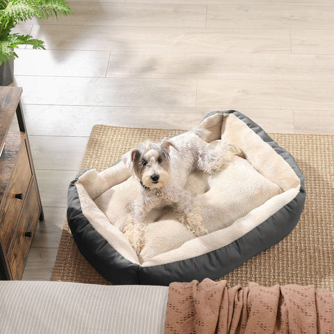 Rootz Dog Bed - Dog Round Bed - Pet Bed - Cat Bed - Pet Sleeping Bed - With Reversible Cushion - Grey - 80 x 65 x 20 cm