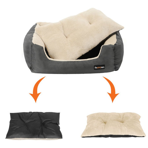 Rootz Dog Bed - Dog Round Bed - Pet Bed - Cat Bed - Pet Sleeping Bed - With Reversible Cushion - Grey - 80 x 65 x 20 cm