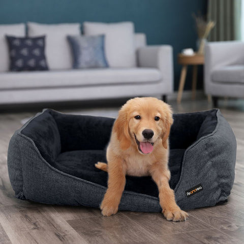 Rootz Dog Bed - Dog Bed For Medium-sized Dogs - Dog Sleeping Bed - Dog Cave Bed - Dog Orthopedic Bed - Dog Raised Bed - Imitation Linen - Polyester Fabric With Nubs - PP Filling - Plush - Dark Grey - 90 x 75 x 25 cm (L x W x H)