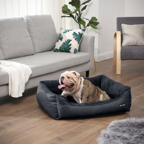 Rootz Dog Bed - Dog Bed For Medium-sized Dogs - Dog Sleeping Bed - Dog Cave Bed - Dog Orthopedic Bed - Dog Raised Bed - Imitation Linen - Polyester Fabric With Nubs - PP Filling - Plush - Dark Grey - 90 x 75 x 25 cm (L x W x H)