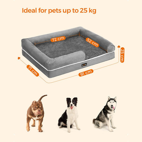 Rootz Dog Bed - Dog Bed With Pillow - Pet Bed - Dog Cushion - Dog Mattress - Orthopedic Dog Bed - Waterproof Dog Bed - Light Gray - 91 x 71 x 25 cm