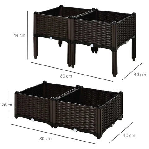 Rootz Raised Bed - Planter Box - Garden Planter Box - Planter Box with Drainage Holes - Rattan Look Flower Box - Brown - 40 x 40 x 44cm