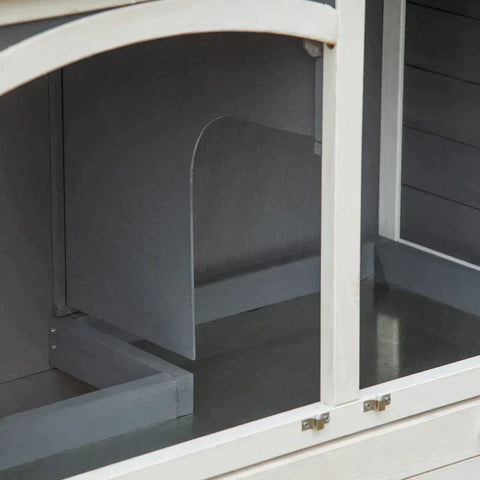 Rootz Small Animal Hutch - Small Animal Cage - Home For Small Animals - 2 Levels Including Floor Pan - Fir Wood - White/Gray - 117L x 49W x 108H cm