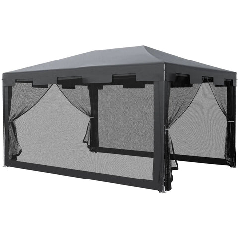 Rootz Pavilion - Party Tent - Garden Gazebo - Garden Tent - Marquee with Side Walls - Metal - PE - White + Dark Gray + Black - 4 x 3 m