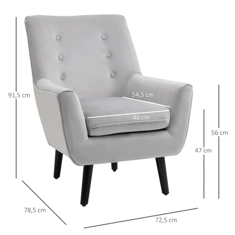 Rootz Armchair - Upholstered Armchair - Elegant Retro Chair - Living Room - Bedroom - Polyester - Foam - Grey - 72.5x78.5x91.5 cm