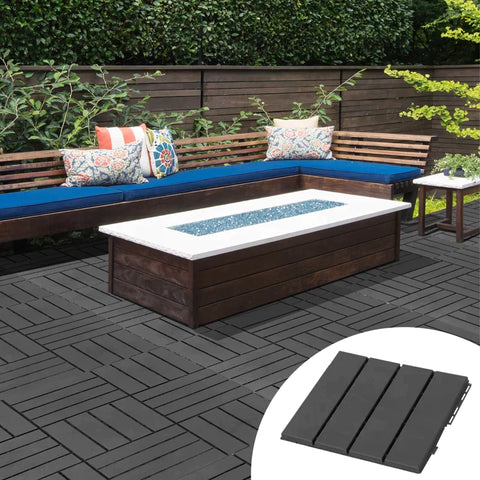 Rootz Patio Tiles - Floor Tiles - Set Of 9 Floor Tiles - Click Mechanism - Wood Grain - Black - 30 x 30 x 2 cm