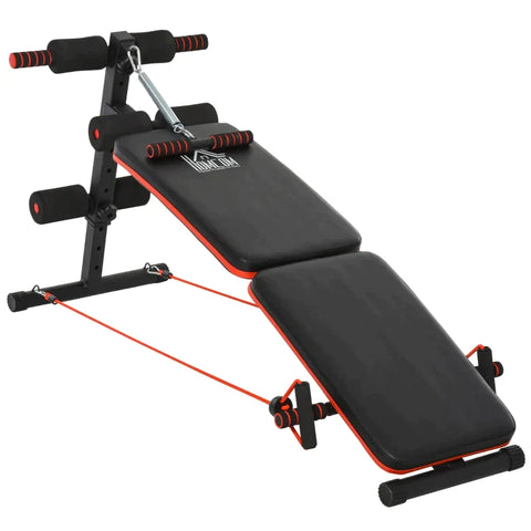 Rootz Sit-Up-Bank – Bauchtrainer – Trainingsbank – Trainingsseile – verstellbar und faltbar – Schwarz/Rot – 137 x 51 x 50–66 cm
