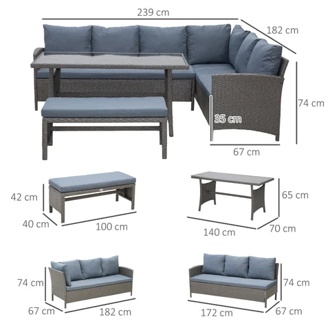 Rootz Seater Sofa Set - 4-Piece Seating Set - Garden Furniture Set - Metal Grey
