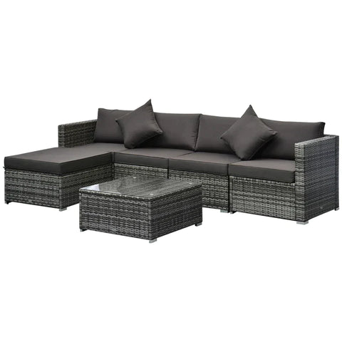 Rootz 6-piece Sofa Set - Corner Chairs - Single Armchairs - Stool - Coffee Table - PE Rattan - Freely Combinable - Grey - 68L x 68D x 64H cm
