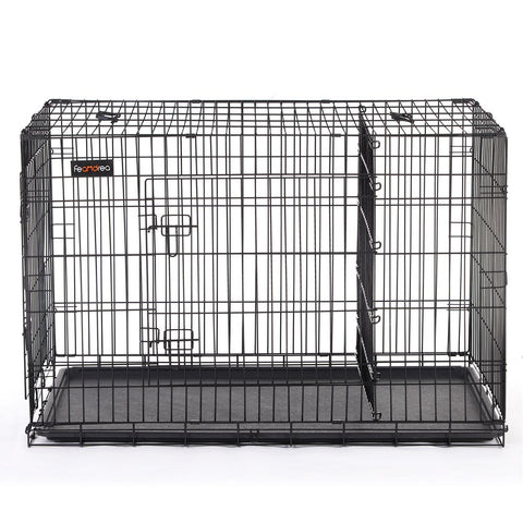 Rootz Dog Cage With 2 Doors - Two-door Pet Kennel - Folding Dog Crate - Versatile - Sturdy Dog Cage - Iron Wire - Black - 122 x 74.5 x 80.5 cm (L x W x H)