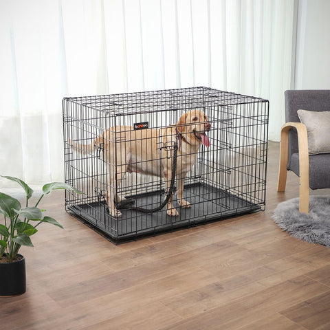 Rootz Dog Cage With 2 Doors - Two-door Pet Kennel - Folding Dog Crate - Versatile - Sturdy Dog Cage - Iron Wire - Black - 122 x 74.5 x 80.5 cm (L x W x H)