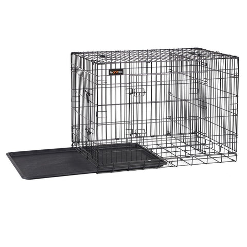 Rootz Dog Cage With 2 Doors - Two-door Pet Kennel - Folding Dog Crate - Versatile - Sturdy Dog Cage - Iron Wire - Black - 122 x 74.5 x 80.5 cm (L x W x H)