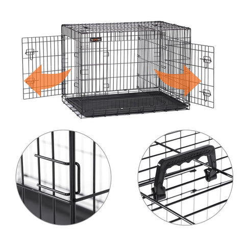 Rootz Dog Cage With 2 Doors - Two-door Pet Kennel - Folding Dog Crate - Versatile - Sturdy Dog Cage - Iron Wire - Black - 122 x 74.5 x 80.5 cm (L x W x H)