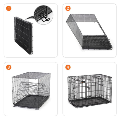 Rootz Dog Cage With 2 Doors - Two-door Pet Kennel - Folding Dog Crate - Versatile - Sturdy Dog Cage - Iron Wire - Black - 122 x 74.5 x 80.5 cm (L x W x H)