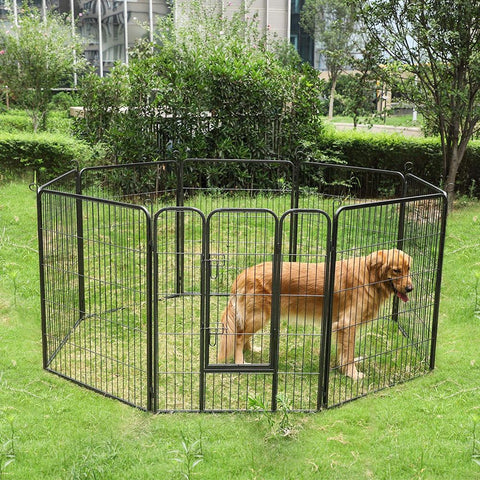 Rootz Outdoor Enclosure - Puppy Run With 8 Grid Panels - Pet Enclosure - Cat Enclosure - Dog Enclosure - Play Enclosure - Garden Enclosure - Pool Enclosure - Storage Enclosure - Iron Pipe - Grey