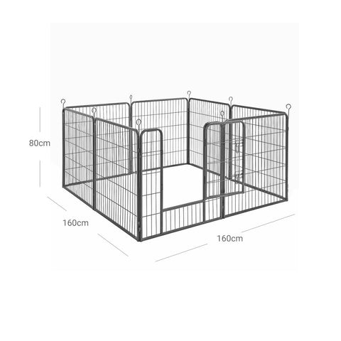 Rootz Outdoor Enclosure - Puppy Run With 8 Grid Panels - Pet Enclosure - Cat Enclosure - Dog Enclosure - Play Enclosure - Garden Enclosure - Pool Enclosure - Storage Enclosure - Iron Pipe - Grey