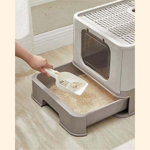 Rootz Litter Box - Litter Box With Lid - Automatic Litter Box - Cat Litter Box - Open Litter Box - Polypropylene - Polycarbonate - Oatmeal-warm Gray - 42.5 x 54.3 x 37.8 cm (L x W x H)