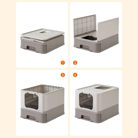 Rootz Litter Box - Litter Box With Lid - Automatic Litter Box - Cat Litter Box - Open Litter Box - Polypropylene - Polycarbonate - Oatmeal-warm Gray - 42.5 x 54.3 x 37.8 cm (L x W x H)