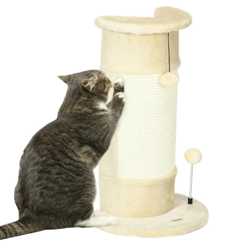 Rootz Scratching Post Toys - Playing+Relaxing - Including 2 Balls - Soft Plush - Chipboard - Cream White - 34 cm x 25.5 cm x 58 cm