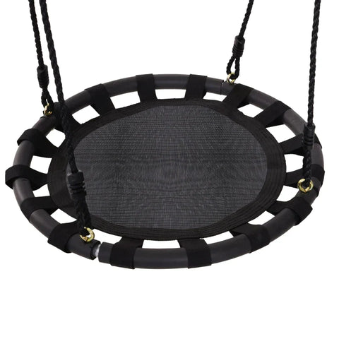 Rootz Nest Swing - Tree Swing - Children's Swing - Garden Swing - Baby Round Swing - Loadable Up To 100 Kg - Metal - Mesh Black - Ø60 cm