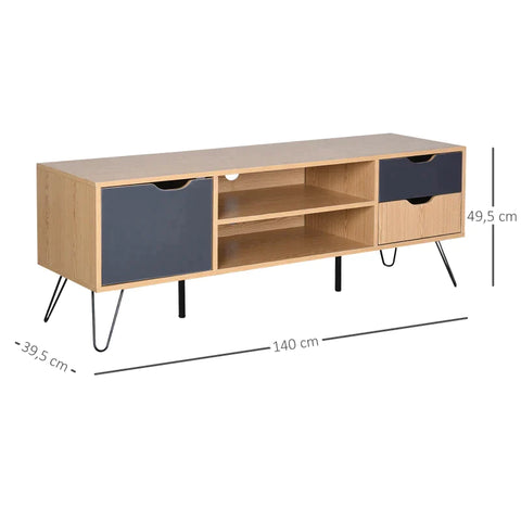 Rootz TV Cabinet - TV Dresser - Cabinet Element With Drawer - Chipboard - Metal - Grey - 140 x 39.5 x 49.5 cm