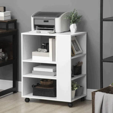 Rootz Printer Stand - Printerkast - 6 Planken - 4 Wielen - Wit - 60cm × 40cm × 75.8cm