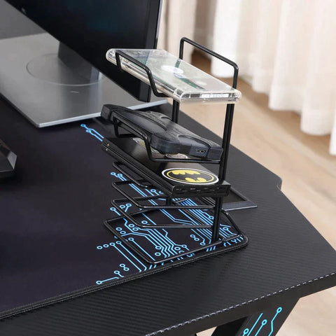 Rootz Gaming Table - Bureau met Koptelefoonhaak - Bekerhouder - R-vormig Computerbureau - Metaal - Zwart/Blauw - 110 x 59 x 75 cm