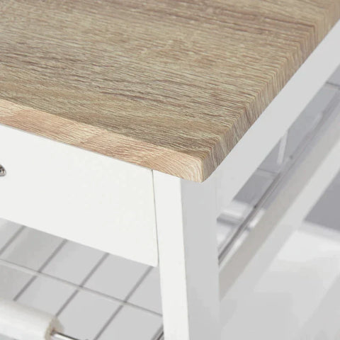 Rootz Kitchen Trolley - Kitchen Cabinet - Serving Trolley - Removable Tray Pine - White - 37 x 37 x 82 cm