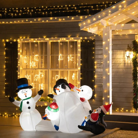 Rootz Inflatable Snowman - Christmas Snowman with LED Lights - Christmas Decoration - Garden Lawn Decoration - White/Red/Black - 213 x 135 x 125 cm