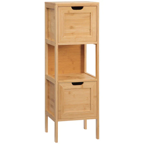 Rootz Bathroom Cabinet - Bamboo Bathroom Cabinet - Bathroom Shelf - Bathroom Storage Cabinet - 1 Shelf 2 Drawers - Bamboo - Nature - 30cm x 30cm x 90cm