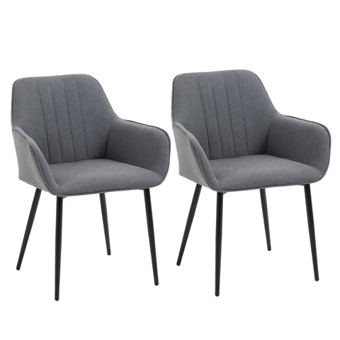 Rootz Set Of 2 Dining Chairs - Upholstered Chair With Breathable Linen Cover - Living Room Chair - Armchair - Kitchen Chair With Backrest - Dark Grey - 59.5 x 56.5 x 81 cm