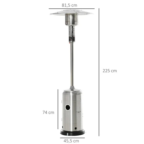 Rootz Patio Heater - Patio Heater With Anti-tipping Switch - Automatic Safety Shutdown - Wheels - Rollable Gas - Silver - Ø81.5 x 225 cm