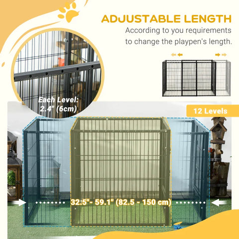 Rootz Heavy Duty Pet Playpen - 6 Panel Exercise Pen For Dogs - With Adjustable Length - Lockable Door - For Indoors And Outdoors - Small And Medium Dogs - Black - 82.5-150 x 81cm