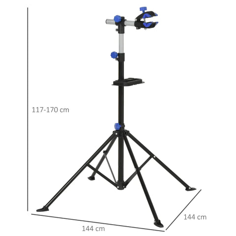 Rootz Bike Repair Stand - Bicycle Assembly Stand - Centering Stand - Bicycle Stand - Black - 144x144x117-170 cm